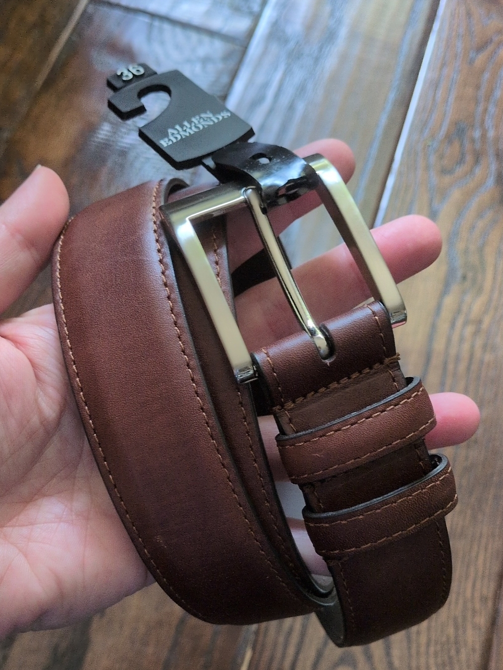 ALLEN EDMONDS I NWT Men's Genuine Chili Brown Leather Wide Basic Dress Belt, 36